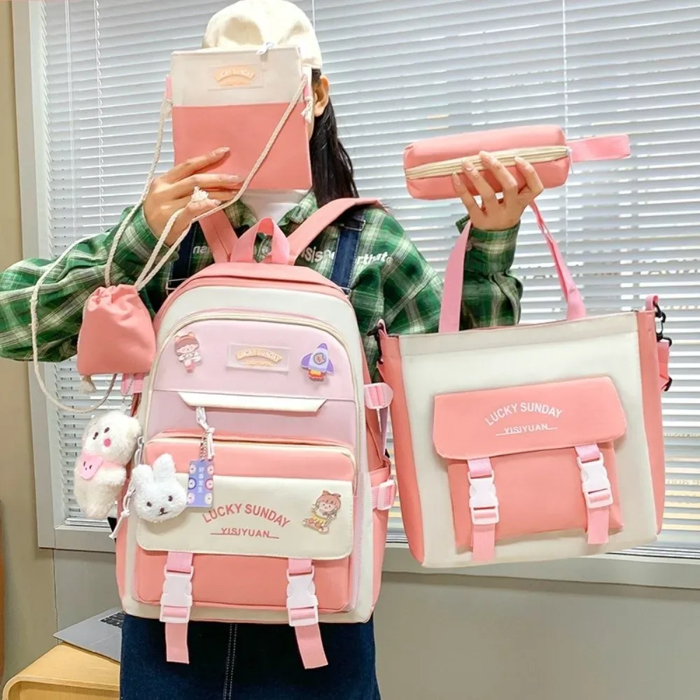 ensemble de 5 sacs à dos mignons de grande capacité, respirants et multifonctionnels, pour étudiants, avec boucle, sac bandoulière, pour l'université