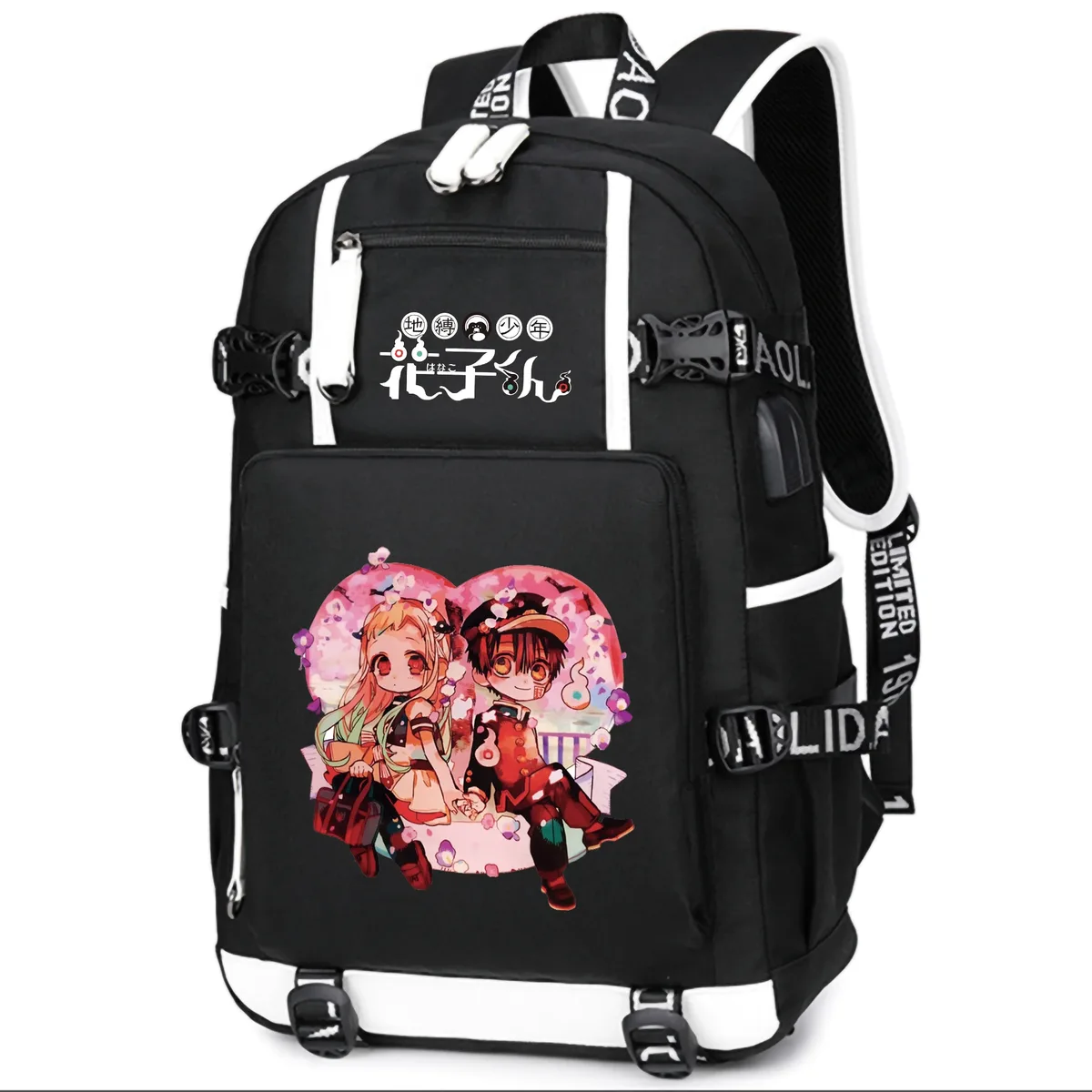 dessin animé toilette lié hanako-kun étudiants école sac à dos pour ordinateur portable oxford bookbag usb charge anime shouler sacs sac à dos décontracté