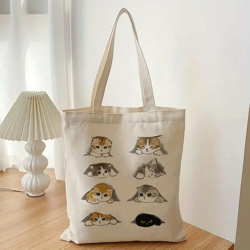 sacs à bagages chats mignons, 1 pièce, sac de shopping vintage en toile de dessin animé harajuku, sacs à bandoulière amusants pour femmes, cadeaux kawaii pour enfants