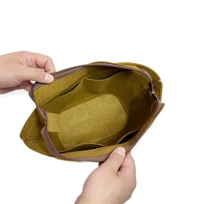 organisateur de sac trapézoïdal avec insert et couvercle zippé, compatible avec les paniers classiques tressés à la main lafite pour adolescents l23/35xh17xw14cm