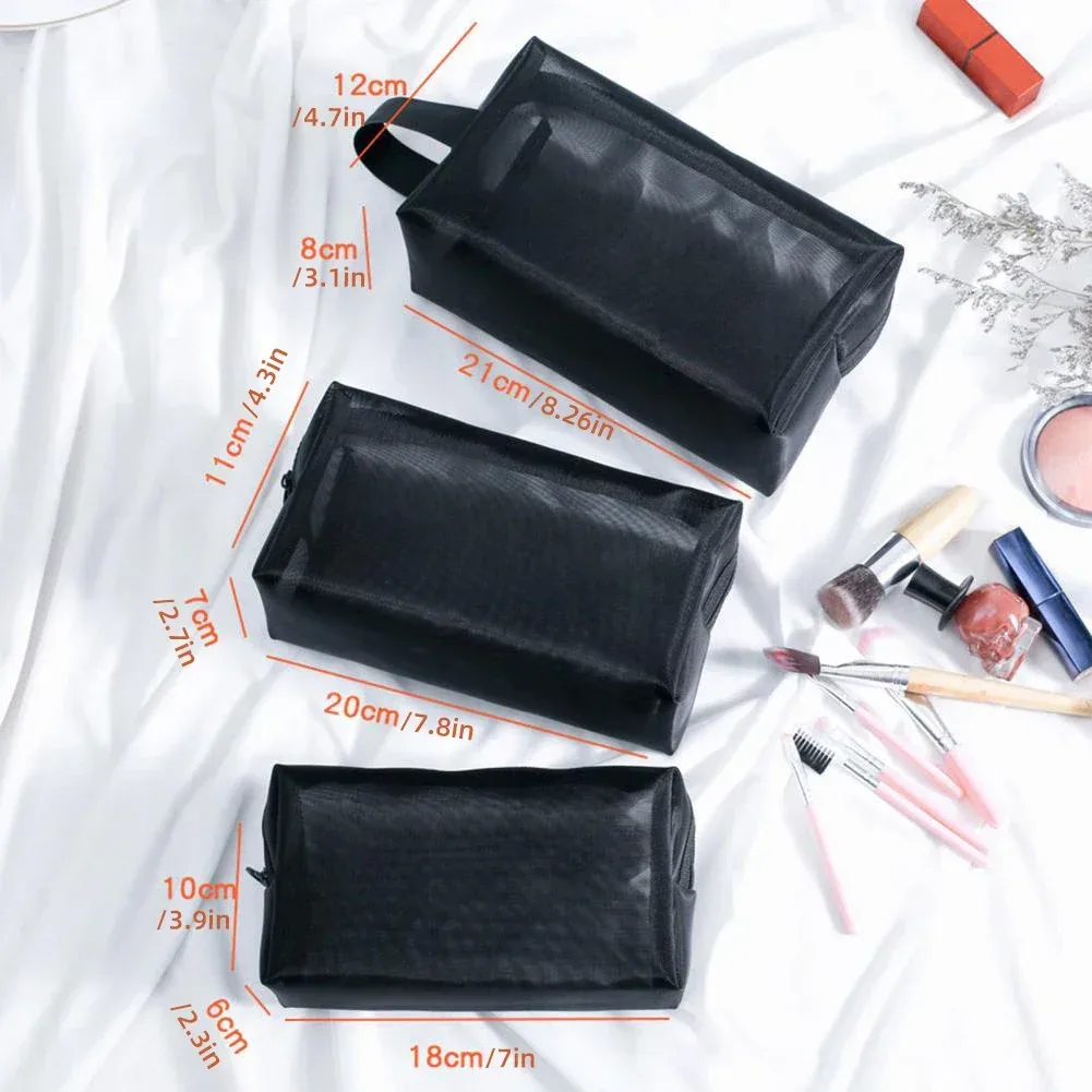 sac à cosmétiques pliable, sac de toilette transparent et lavable, sac de toilette respirant de grande capacité, sac de maquillage en maille avec fermeture éclair pour voyage