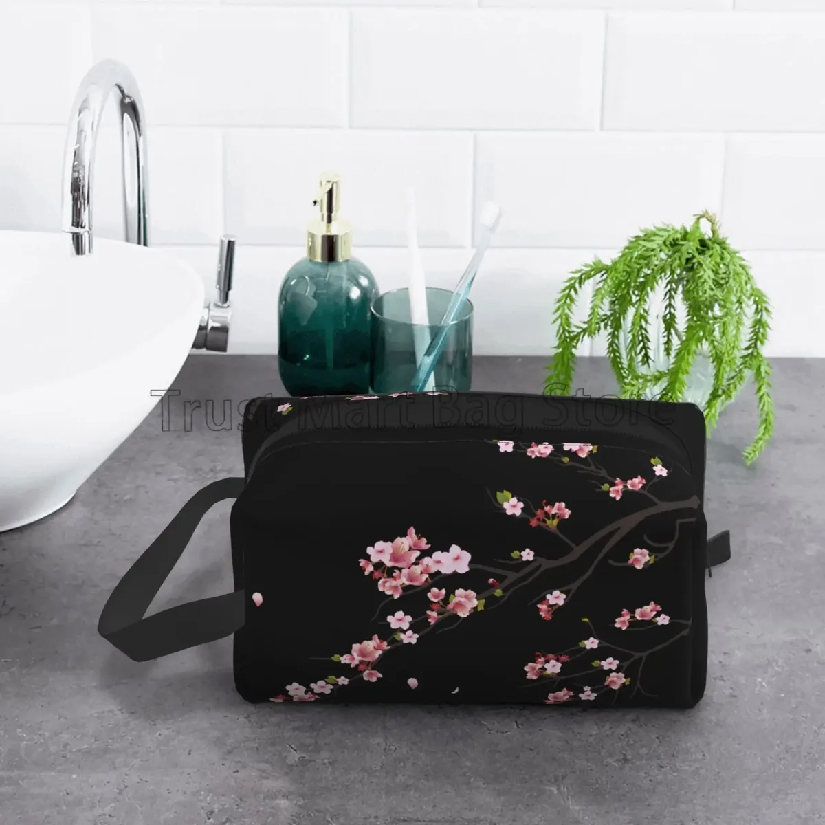 sacs à cosmétiques japonais sakura imprimés fleurs de cerisier pour femmes, pochette de toilette de voyage à fermeture éclair, grand sac de maquillage résistant à l'eau, cadeau