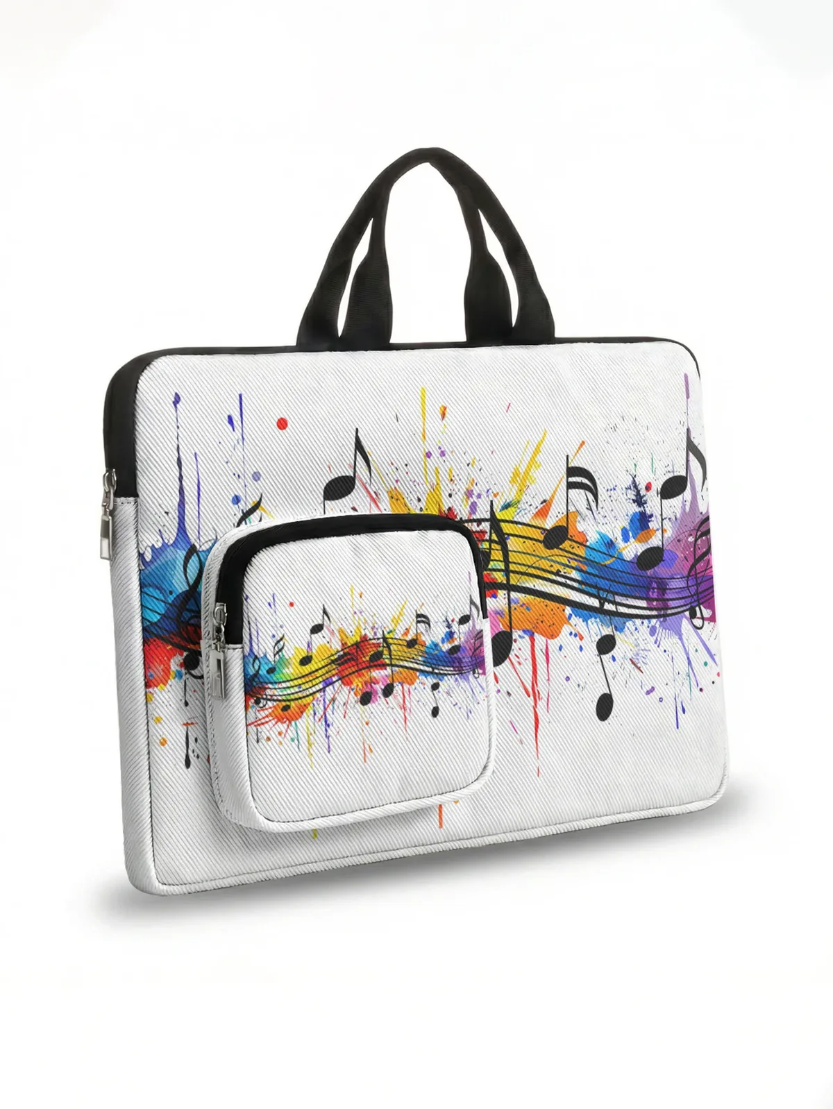 sac à main pour ordinateur portable rainbow splash music note avec poche supplémentaire, étui antichoc pour ordinateurs portables de 13 à 15,6 pouces