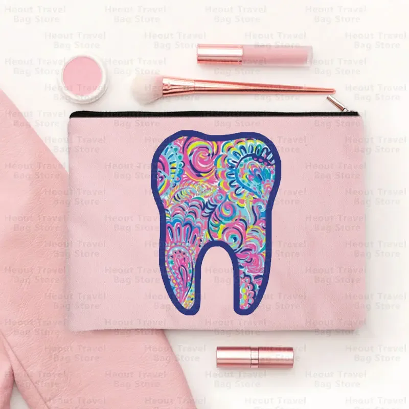 sac de dessin animé de dents pour femmes, pocommuniste de maquillage cosmétiques kawaii, trousse à crayons pour enfants, sacs de toilette en toile de voyage, poudres de golf, 2023