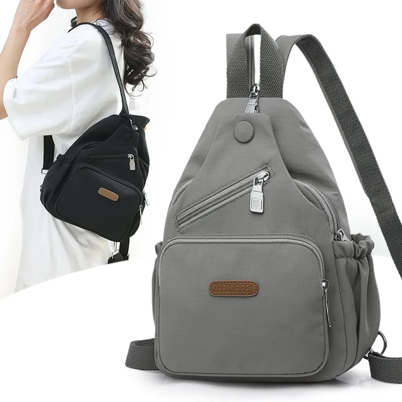 sac de poitrine en nylon imperméable pour femmes, sac à dos à bandoulière à la mode, sac à bandoulière de voyage léger à poche pour un usage quotidien