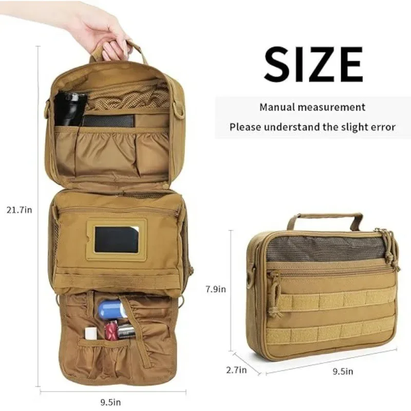 sac de toilette tactique pour hommes, organisateur de voyage imperméable, trousse de maquillage pour femmes, pochette de rangement pour cosmétiques avec crochet de salle de bain.