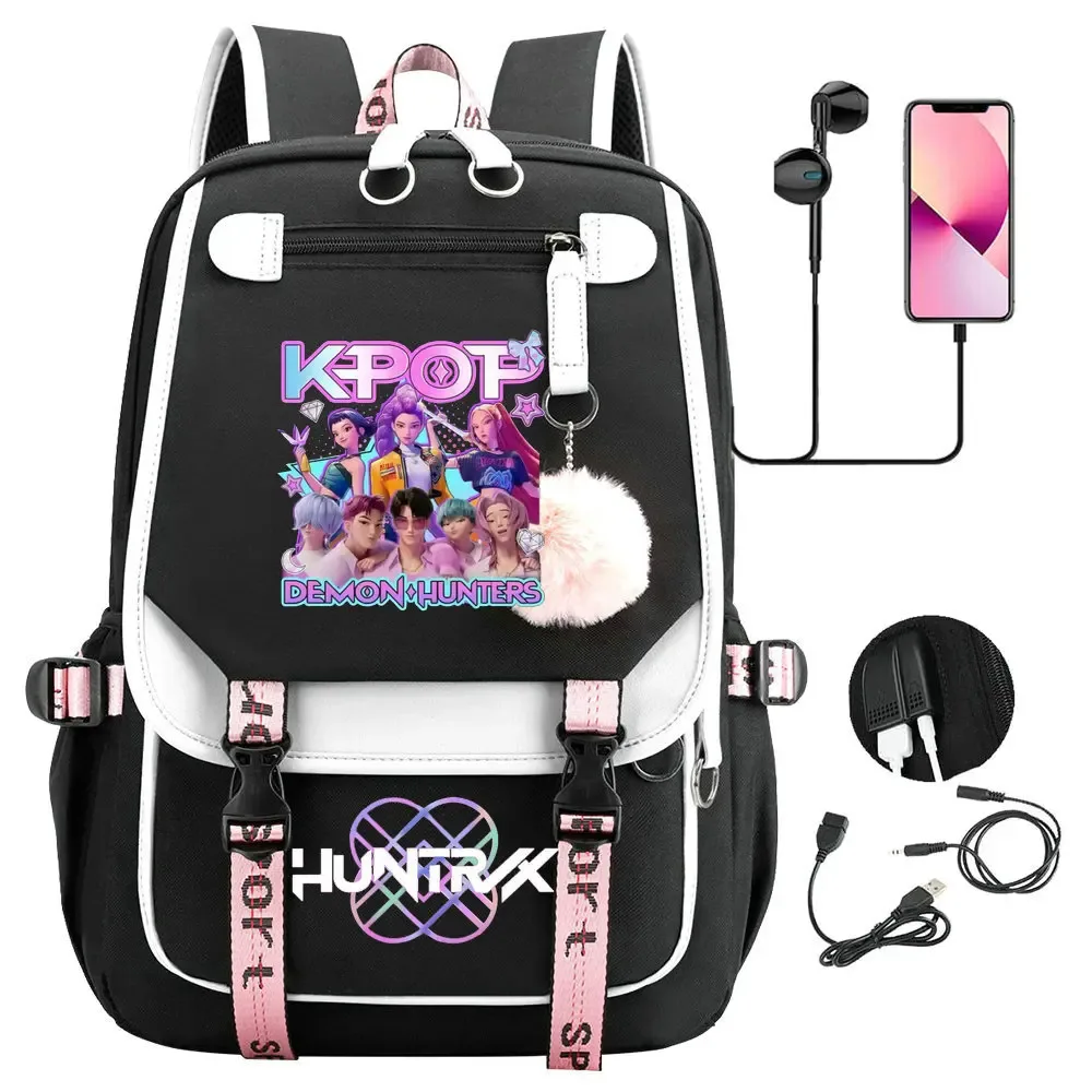 sac à dos kpop demon hunters, noir et rose, grande capacité, pour le quotidien, les voyages en plein air, rangement pratique, cadeaux de vacances