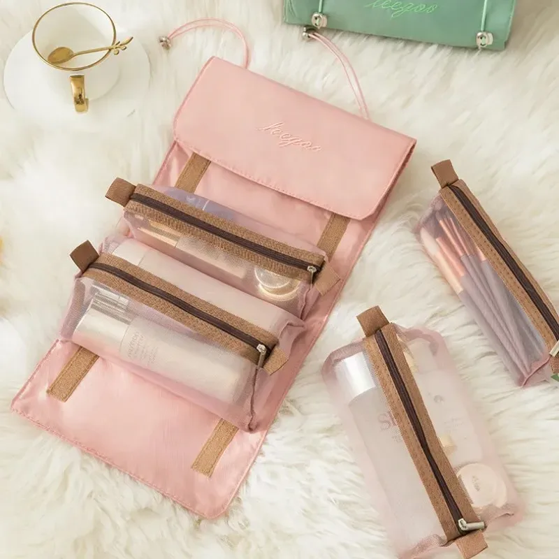 sacs de maquillage 4 en 1, sac à cosmétiques détachable, portable, grande capacité, pliable, voyage, rangement de cosmétiques, trousse de toilette