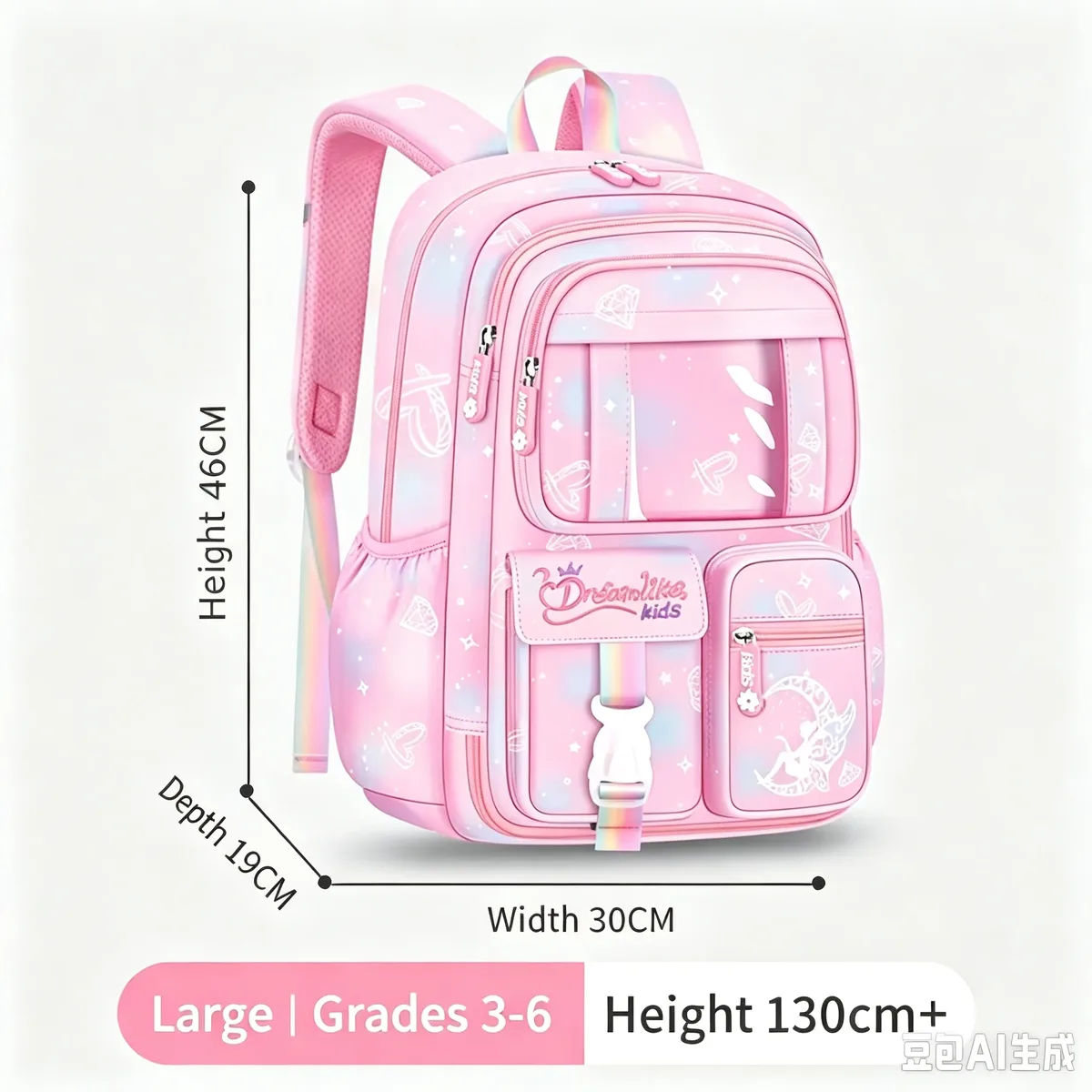 Sac à dos scolaire ultra-léger grande capacité anti-éclaboussures à ouverture par porte de réfrigérateur pour écolière primaire