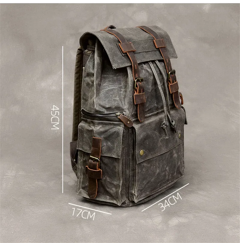 sac à dos vintage en toile et cuir group pour homme, cartable imperméable de grande capacité, en cuir de vache, pour voyage en plein air