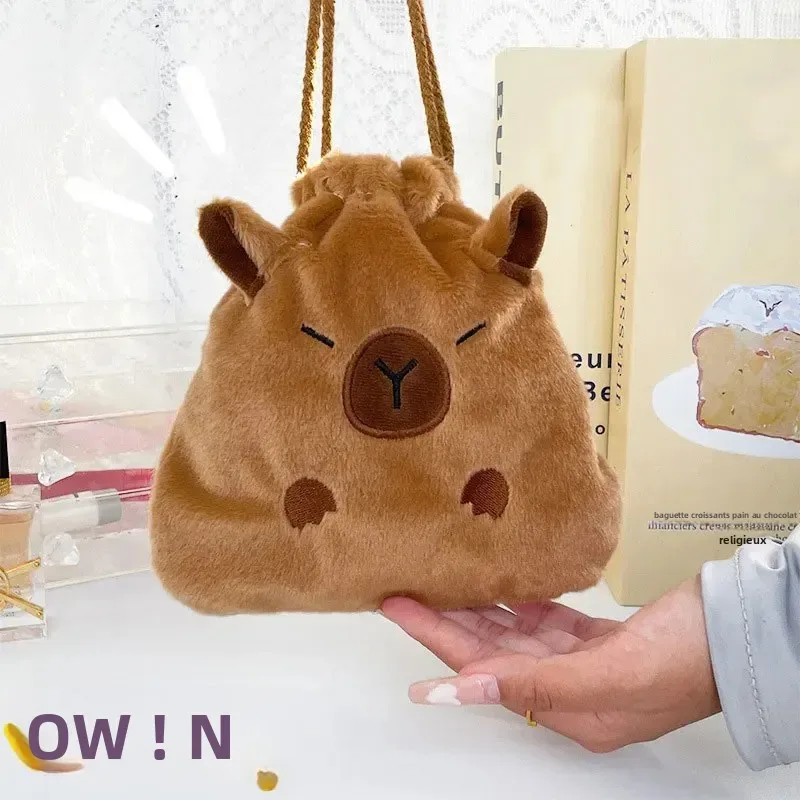 sac de rangement portable à cordon, cadeaux, mignon dessin animé capybara kawaii, pochette cosmétique, sacs de rangement en peluche capybara de grande capacité