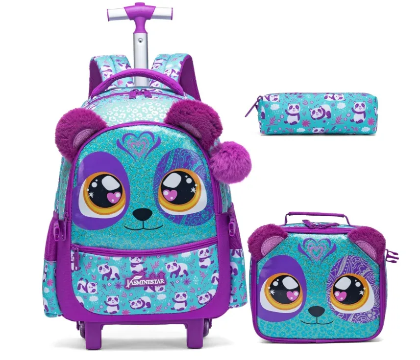 sac à dos de voyage pour enfants, sac à dos d'école à roulettes pour filles, bagages de voyage 3 en 1, valise à main avec sac à déjeuner