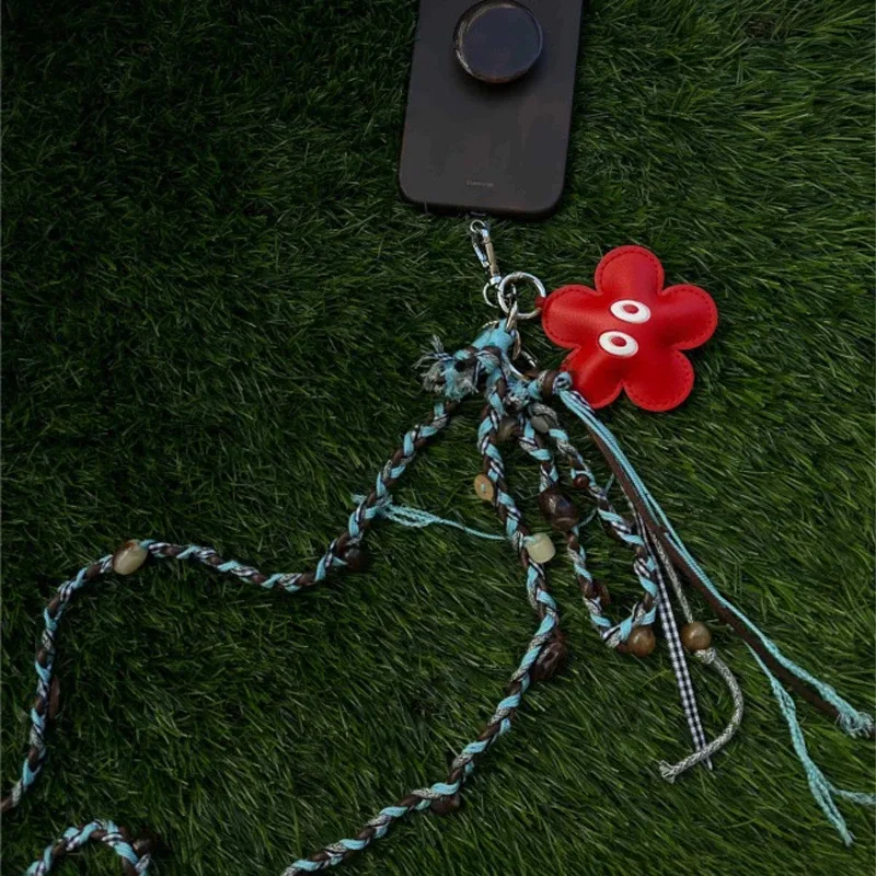 chaîne de téléphone créative et amusante, fleur 3d tissée à la main, pendentif de sac bandoulière, style ethnique, porte-clés kawaii