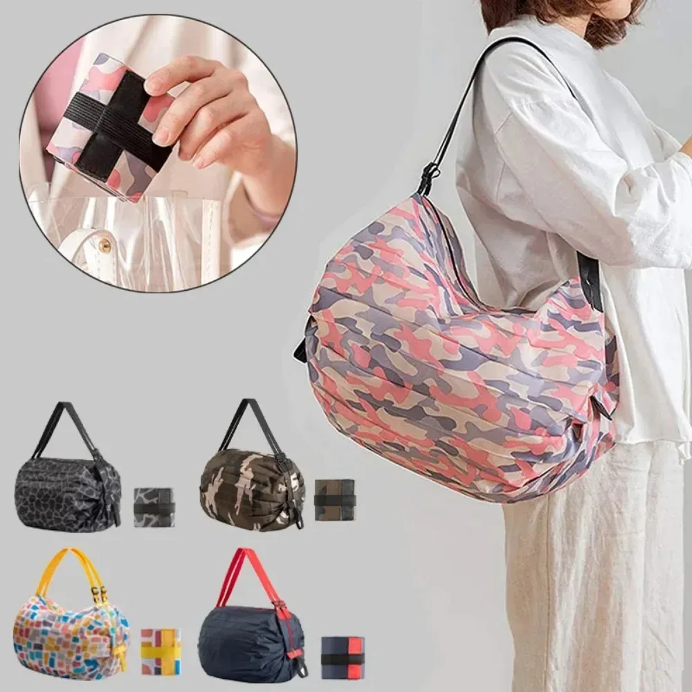 Sacs de courses pliables, sac de rangement pliable avec poignée, sacs à main de voyage portables, sacs de camouflage, sac en Nylon de grande capacité, 1 pièce
