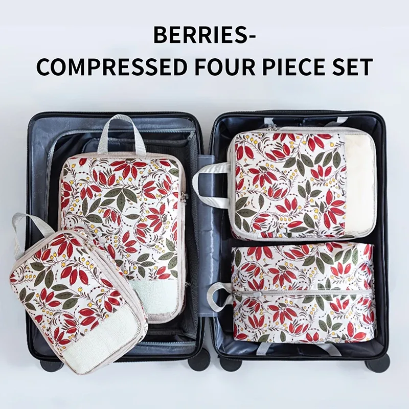 4 pièces de cubes de compression de voyage imperméables pour organiser les vêtements et ranger les affaires dans les valises et bagages.