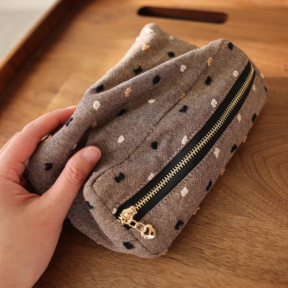 sac à cosmétiques en tissu rayé à carreaux, sac de rangement carré à fermeture éclair en trois dimensions, sac à main de voyage portable, trousse de maquillage