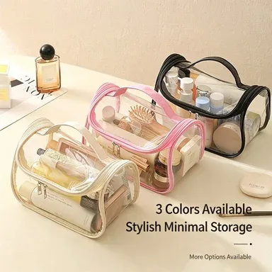 sac cosmétique transparent de grande capacité, extensible en trois dimensions, imperméable, sac de rangement pour cosmétiques en pvc portable pour les voyages