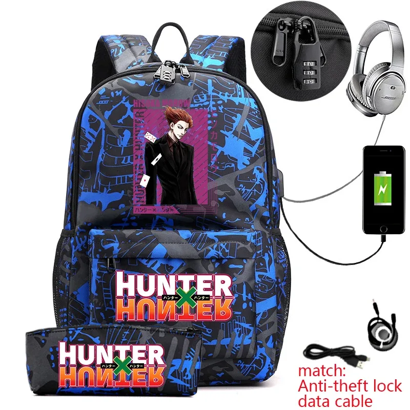 sac à dos hunter x hunter anime pour étudiants, sac à dos antivol décontracté avec trousse à crayons pour garçons et filles, sac d'école