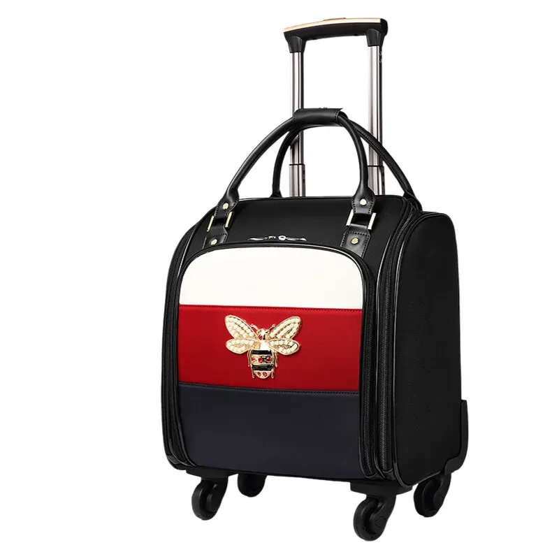 design de luxe 16/18 pouces avec sac à main femmes bagage roulant petite cabine continuer rétro dames chariot valise sac de voyage