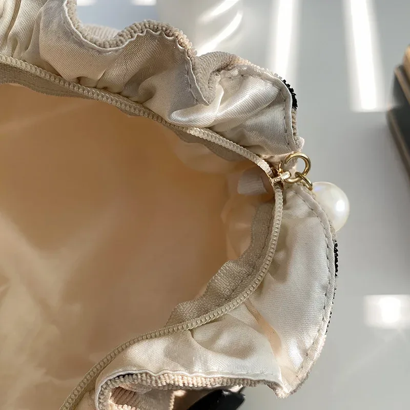 sac à cosmétiques en velours côtelé imprimé cerise pour femmes, sacs de maquillage de grande capacité pour rouge à lèvres, sac de rangement de voyage pour femmes