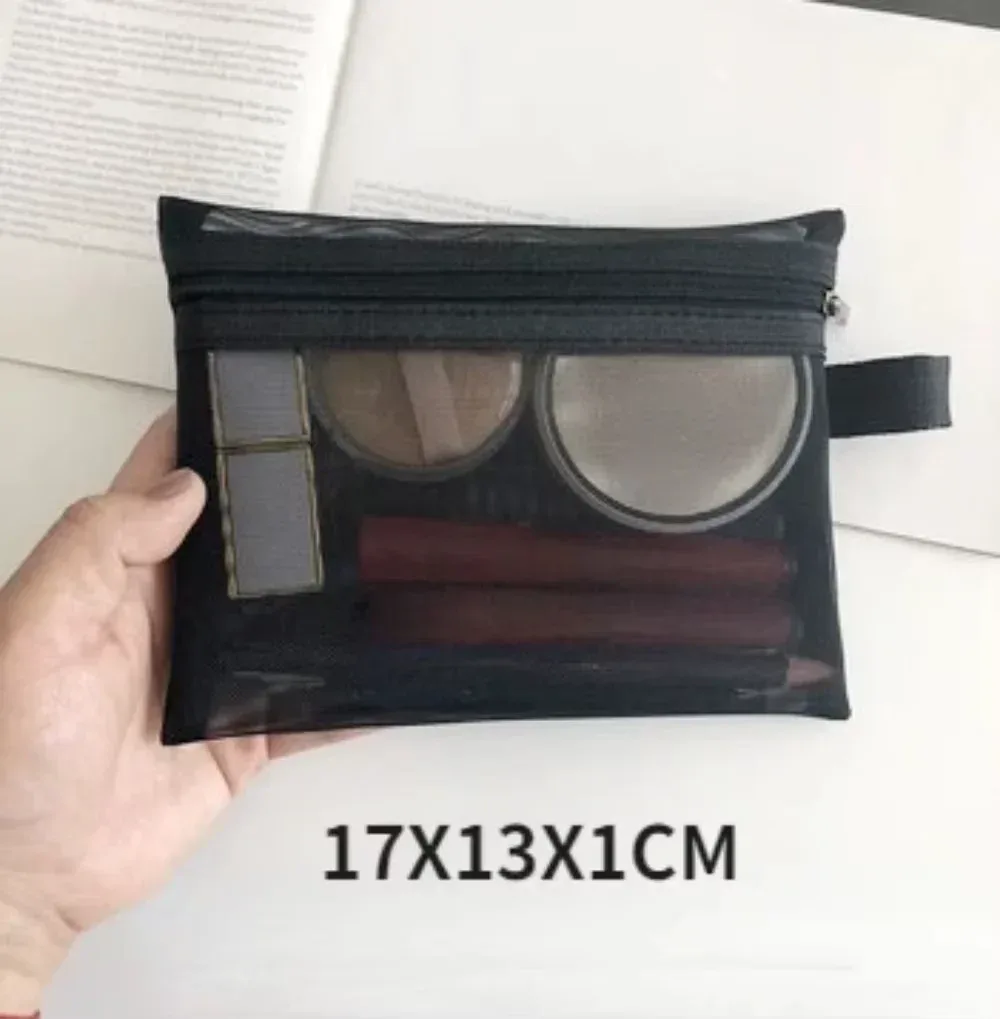 sac à cosmétiques en maille pour femmes, rangement de voyage, sac de maquillage, organisateur, pochette de maquillage portable, petite et grande trousse de toilette et de beauté