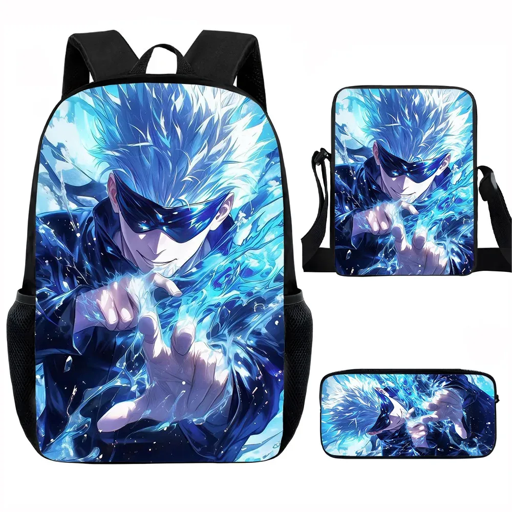 j-jujutsu kaisen 3 pièces ensemble sac à dos 40 cm/15.7 pouces sacs d'école sac à bandoulière trousse à crayons sac de livre d'ordinateur pour garçons filles meilleur cadeau