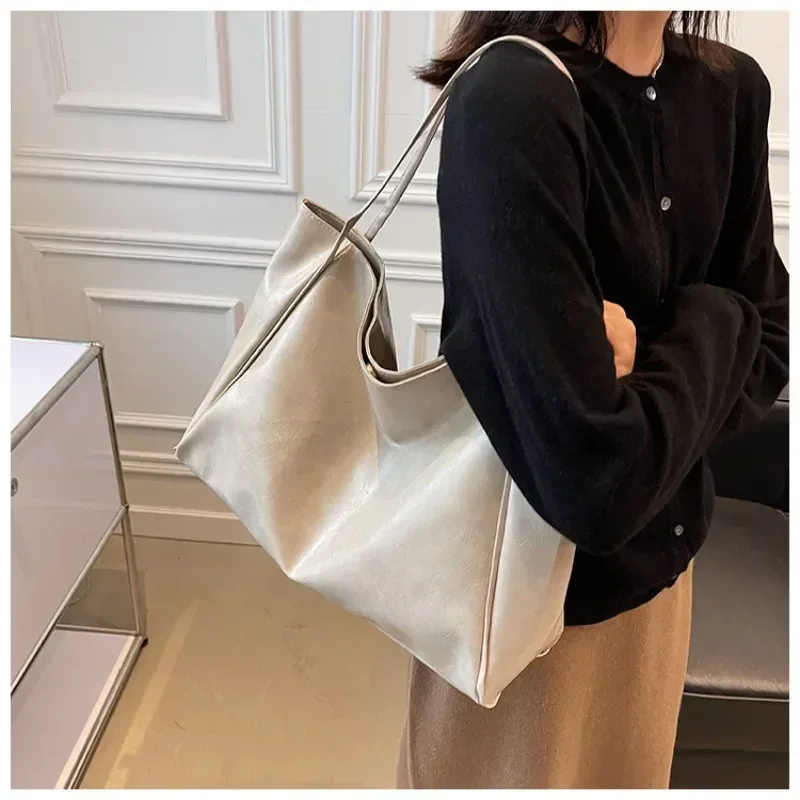 sac fourre-tout pour femme, pochette sous le bras tendance, grande capacité, sac à bandoulière en cuir pu souple, sac rétro à porter en travers du corps, sacs seau décontractés et portables