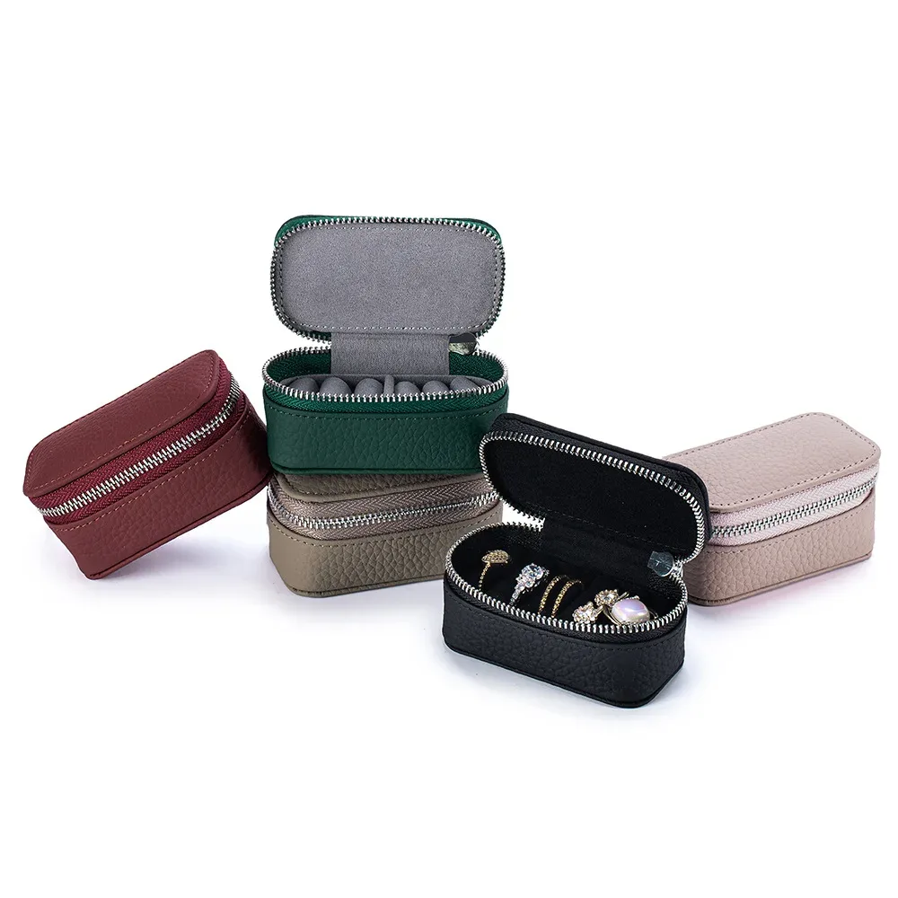 boîte à bijoux portable en cuir véritable pour voyage, boîte à bagues, colliers et boucles d'oreilles, mini pochette de rangement cosmétique pour femme, pochette de soirée