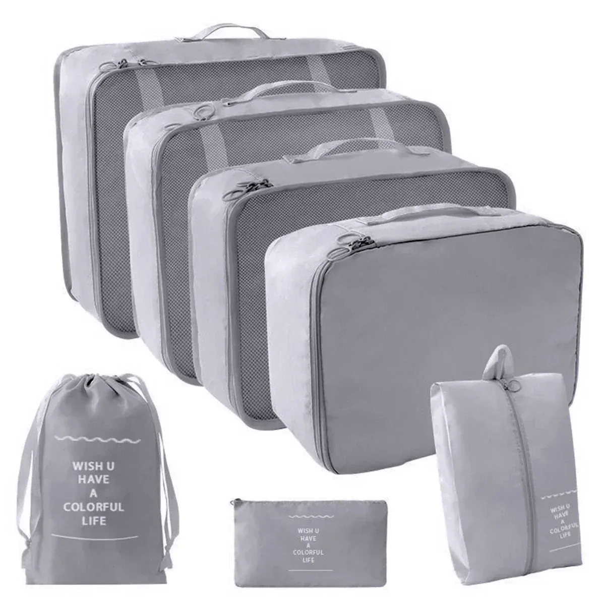 ensemble de 7 cubes d'emballage de voyage, organisateur de bagages à compression transparent pour valises, vêtements et voyages
