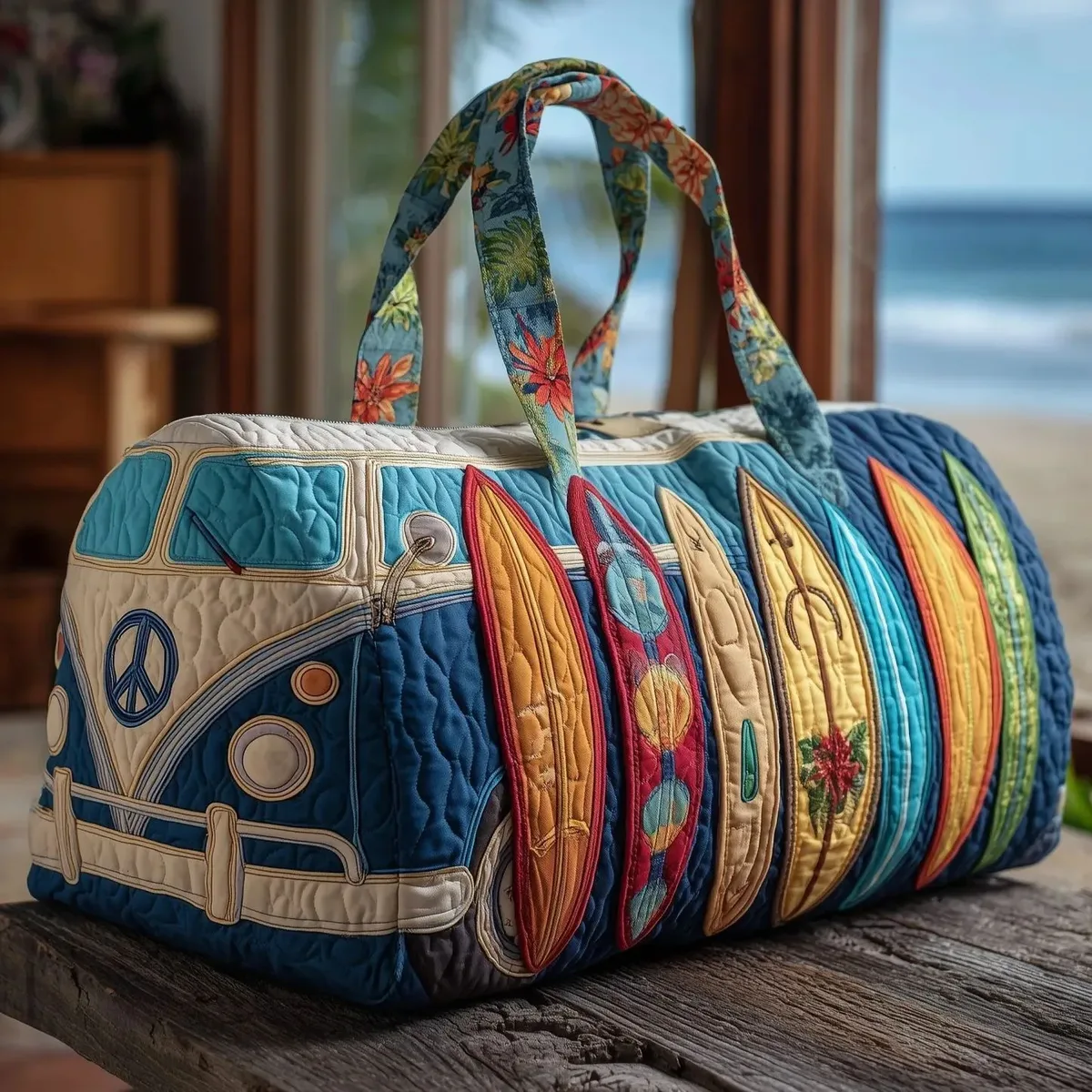 sac de voyage matelassé à bretelles réglables, en forme de voiture de camping, grande capacité, imprimé, pour la gym, le camping, la plage et les activités de plein air