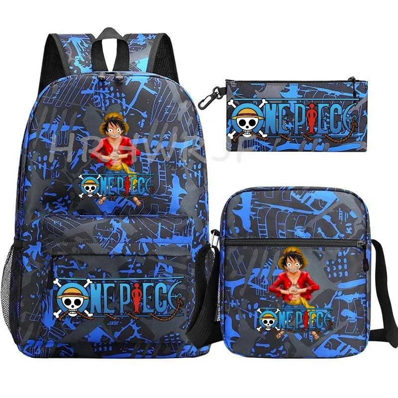 sac à dos anime one piece monkey d. luffy, grande capacité, décontracté, pour étudiants, sac d'école, 3 pièces, léger, pour femmes et hommes, voyage, mochilas décontractées
