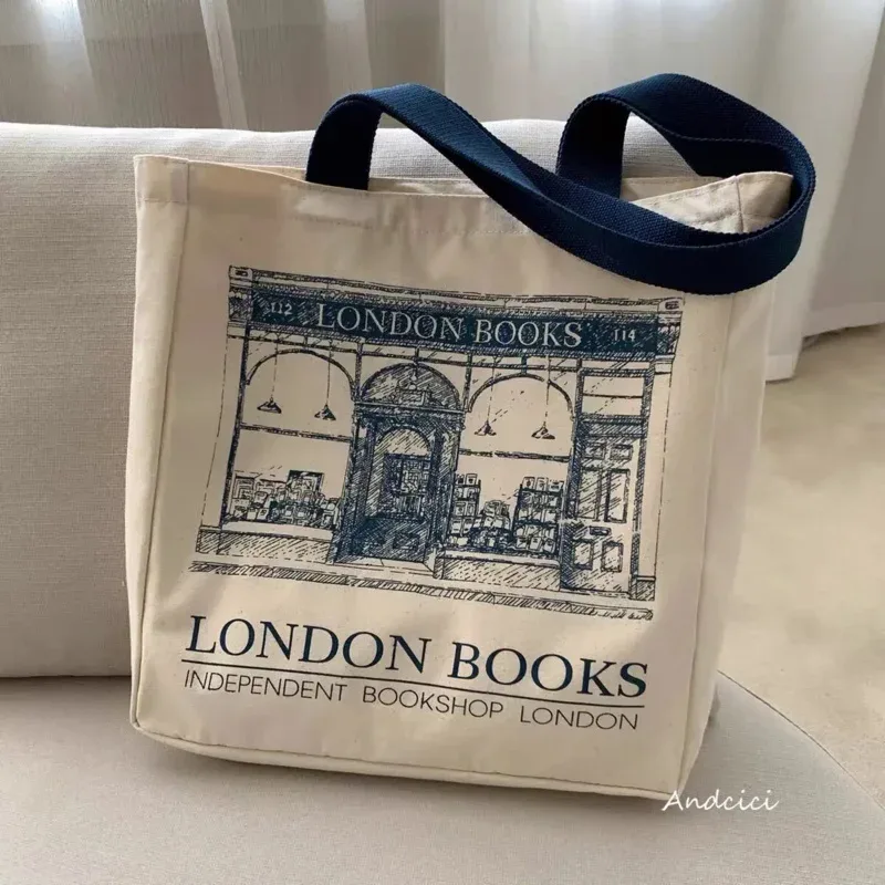 Femmes toile sac à bandoulière londres livres imprimer dames sac à main décontracté sac fourre-tout réutilisable grande capacité coton Shopping sac de plage