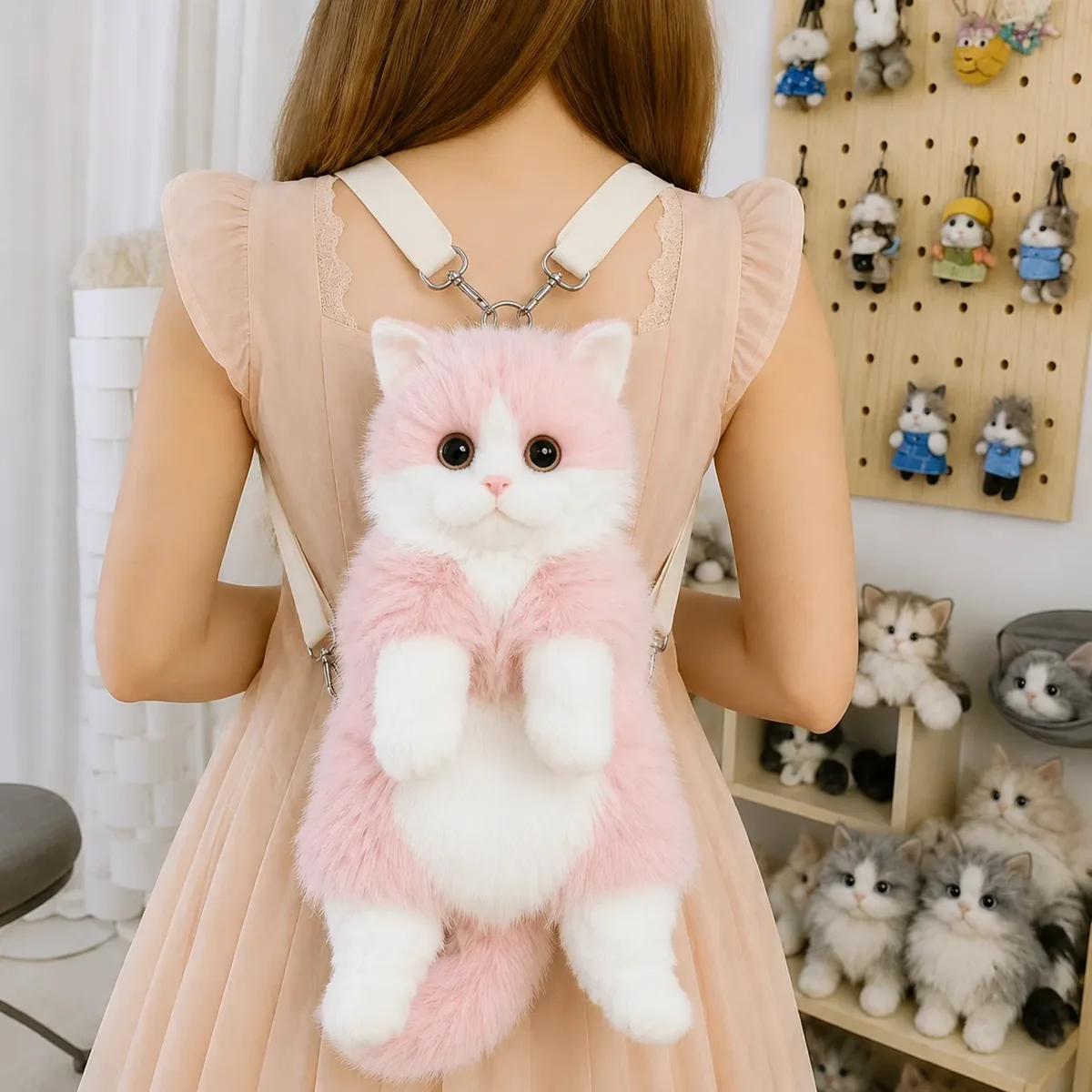 sac à dos chat mignon pour filles, sac en peluche kawaii, sac bandoulière doux en forme d'animal pour l'école, les voyages et les tenues quotidiennes