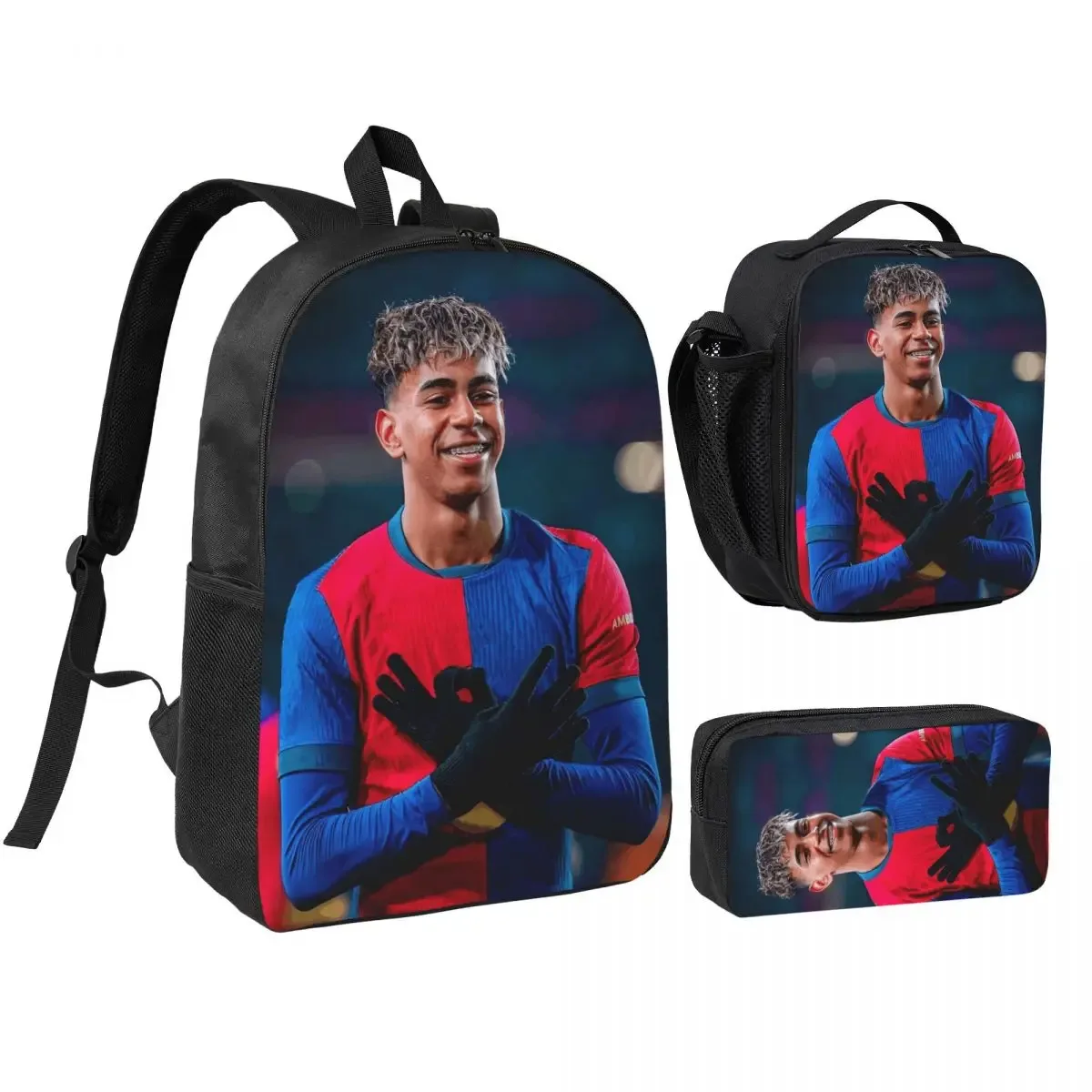 3pecs/ensemble lamine y-yamal football sac à dos pour étudiant haute capacité sac à bandoulière sac à déjeuner trousse à crayons