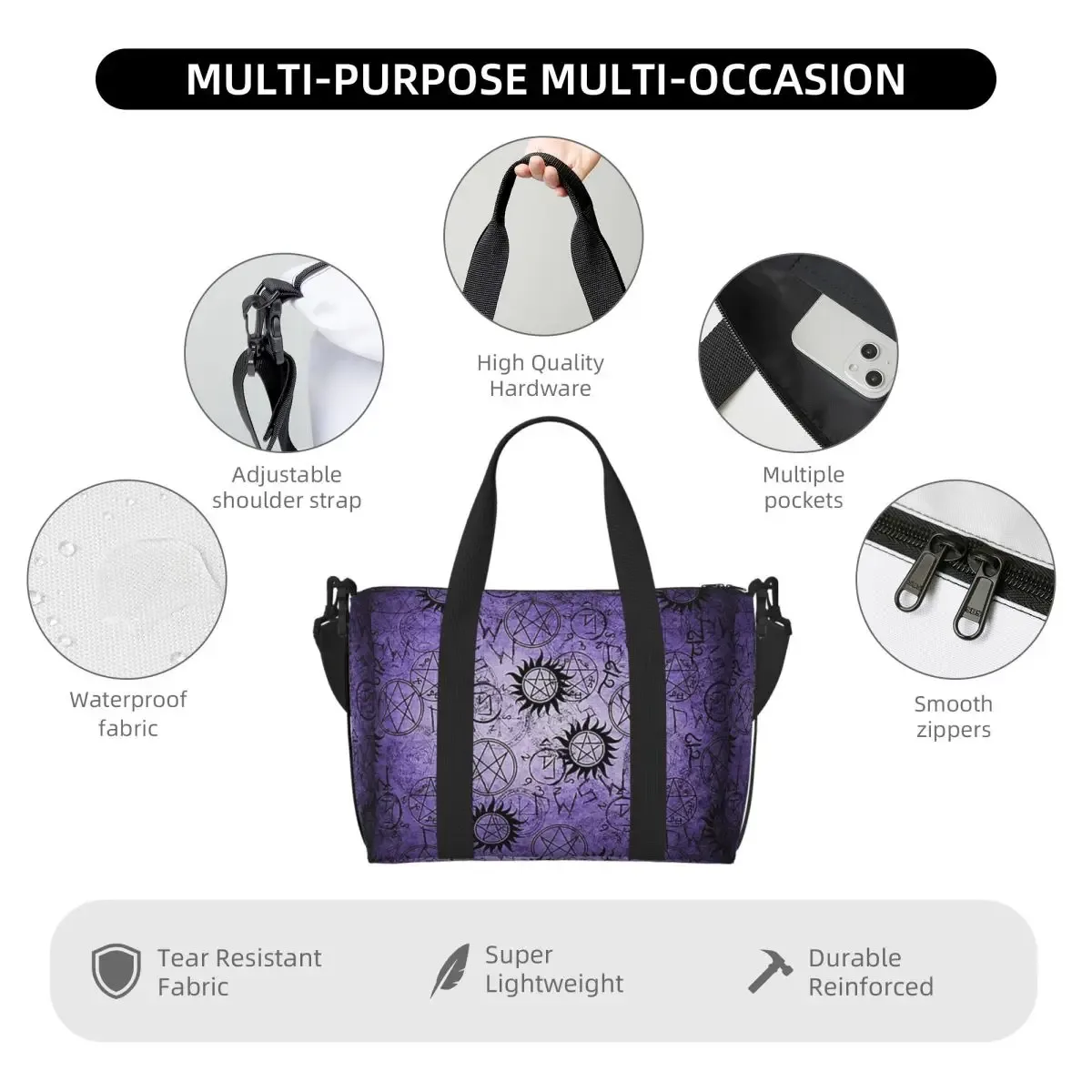 sac de voyage de plage violet surnaturel personnalisé, fourre-tout de grande capacité pour salle de sport, yoga, sac à bandoulière de shopping pour femmes