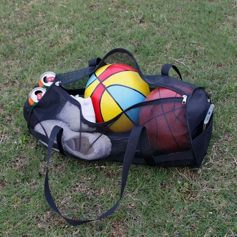 sac de transport en maille de grande capacité, sacs de rangement à fermeture éclair pour basket-ball, football, voyage, sport, gymnastique, yoga, équipement de pêche, sacs portables