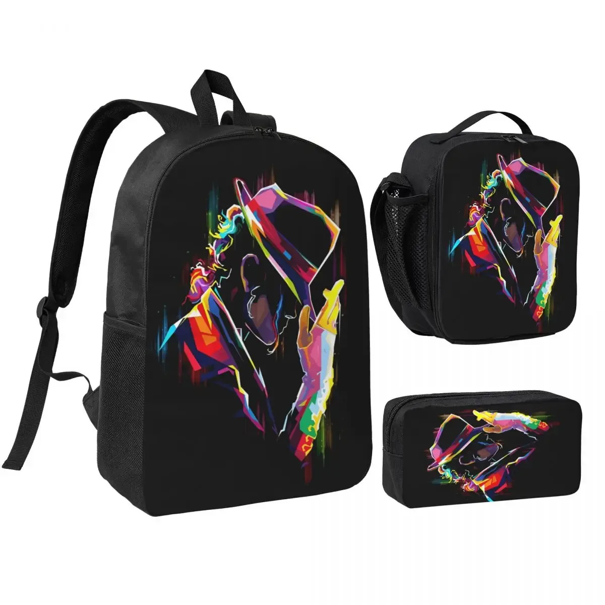 sac à dos michael jackson 3 pièces/ensemble pour étudiant, sac à dos de lycée, sac à lunch, trousse à crayons, ensemble de trois pièces imprimées.