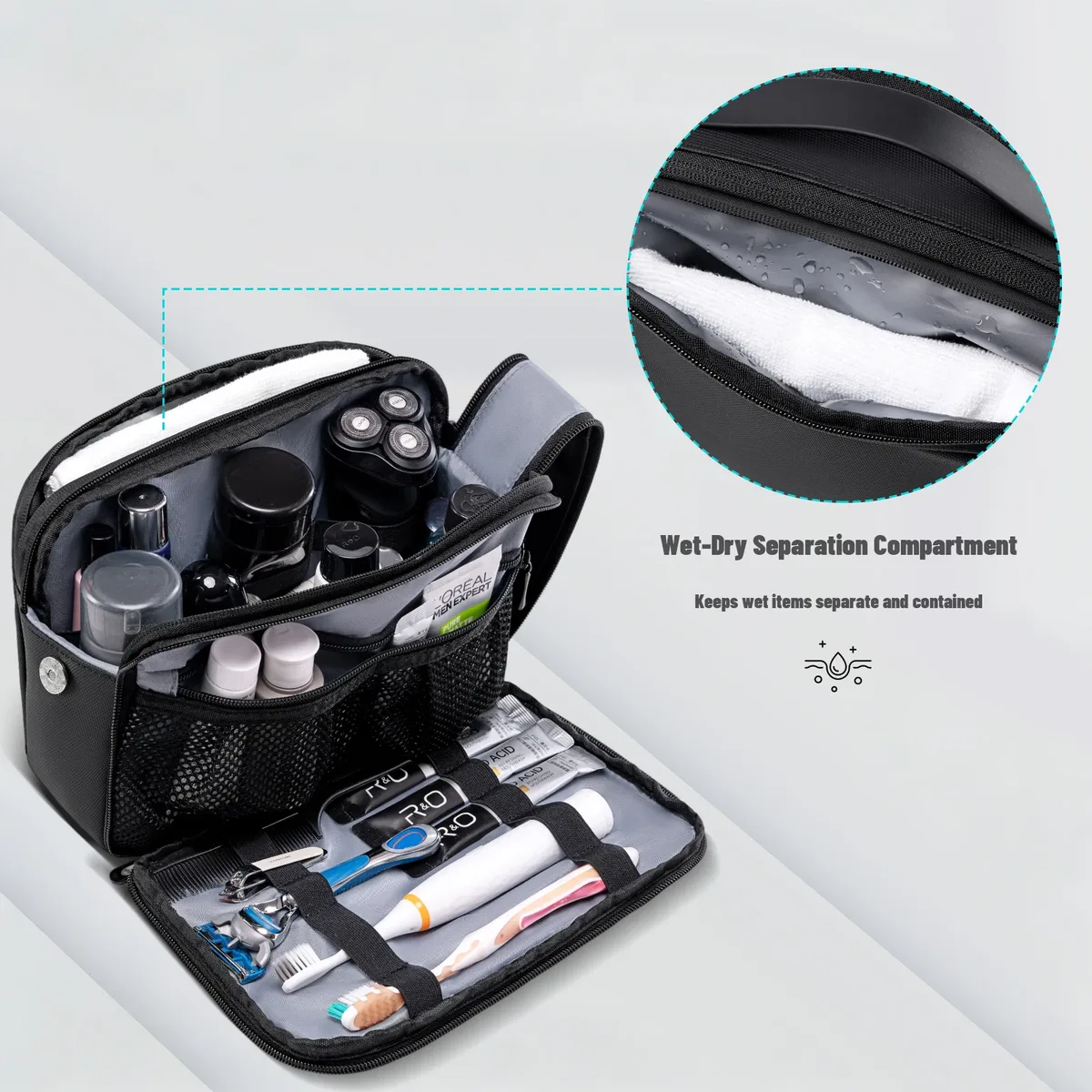trousse de toilette pour homme heroic knight travel, multi-poches, organisateur de cosmétiques, trousse de toilette de haute qualité, imperméable, pour la douche et le rasage.
