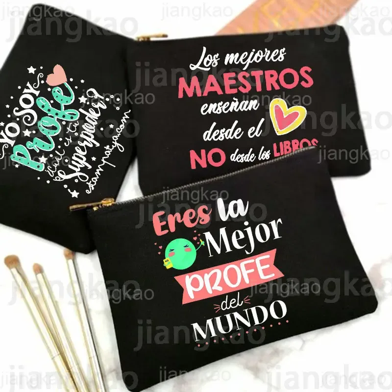 Sac à crayons imprimé espagnol, meilleur professeur dans le mot, école, fournitures de papeterie, sacs de rangement, trousse de maquillage de voyage, poudre de toilette, cadeaux