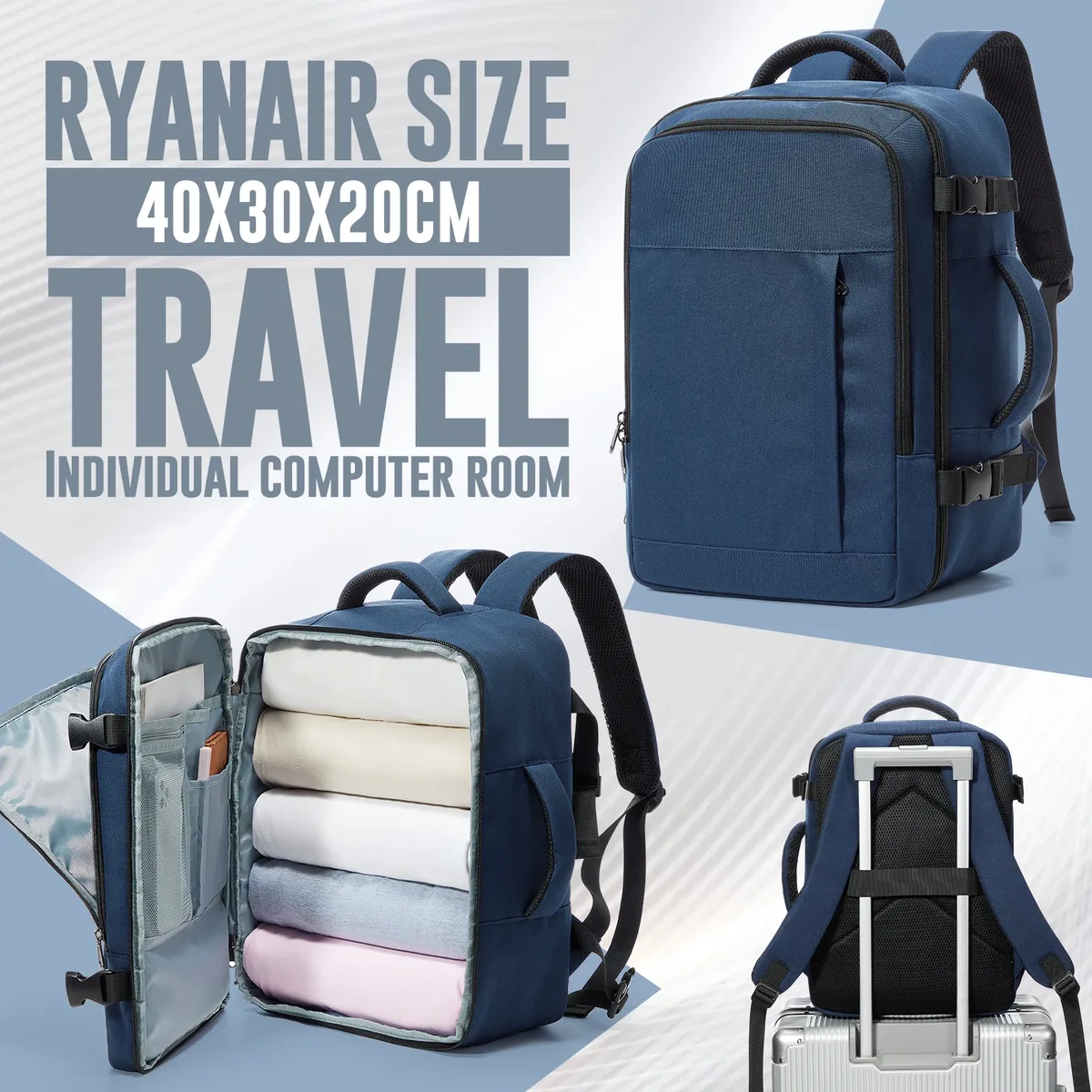 nouveau wizair ryanair 40x30x20 sac à dos de voyage bagage à main sac de cabine affaires courtes distance 15.6 ''sac à dos pour ordinateur portable pour hommes femmes