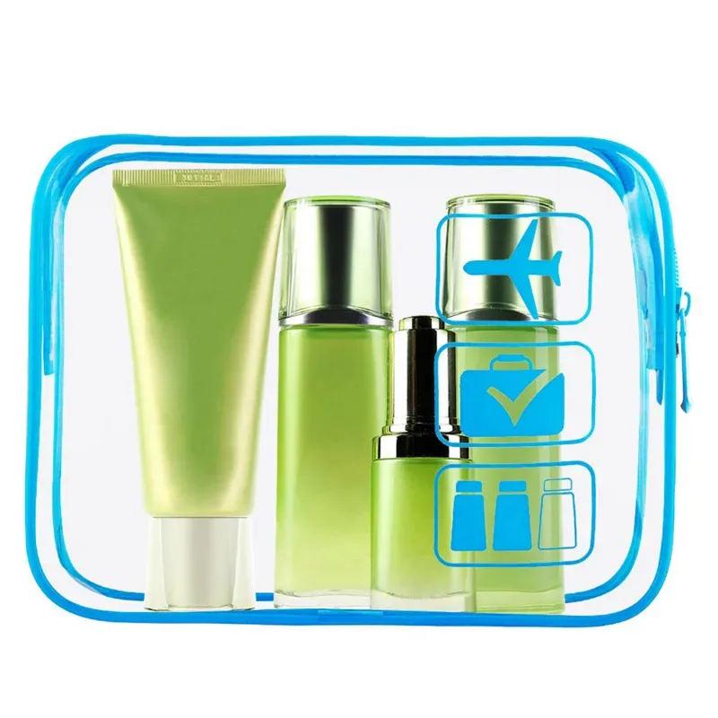 sac à cosmétiques de voyage transparent noir, trousse de toilette imperméable en pvc, nouveau sac de rangement de maquillage, sac de lavage portable à fermeture éclair transparente
