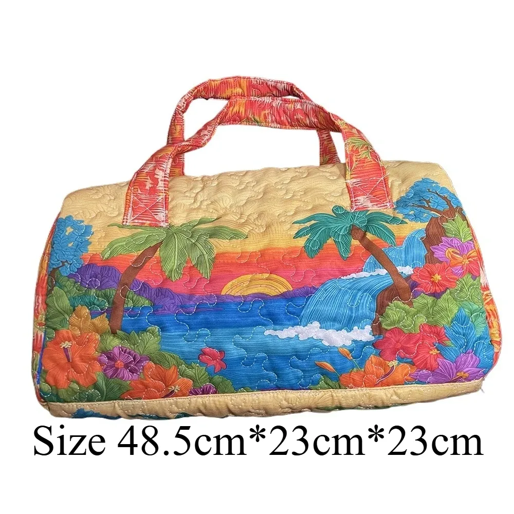 sac de voyage matelassé imprimé en 3d, paysage tropical de coucher de soleil et phare côtier, sac de voyage tendance pour la plage, la randonnée et le camping
