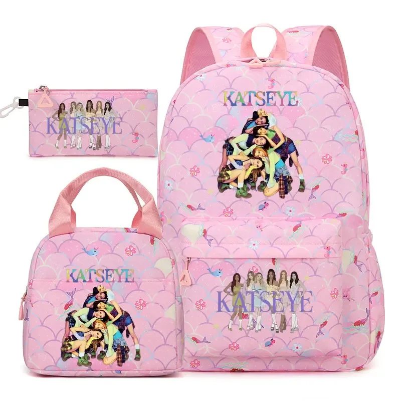 ensemble de sacs à dos katseye 3 pièces, sac à dos grande capacité pour étudiants avec sac à lunch et trousse à crayons, sac à dos décontracté et tendance