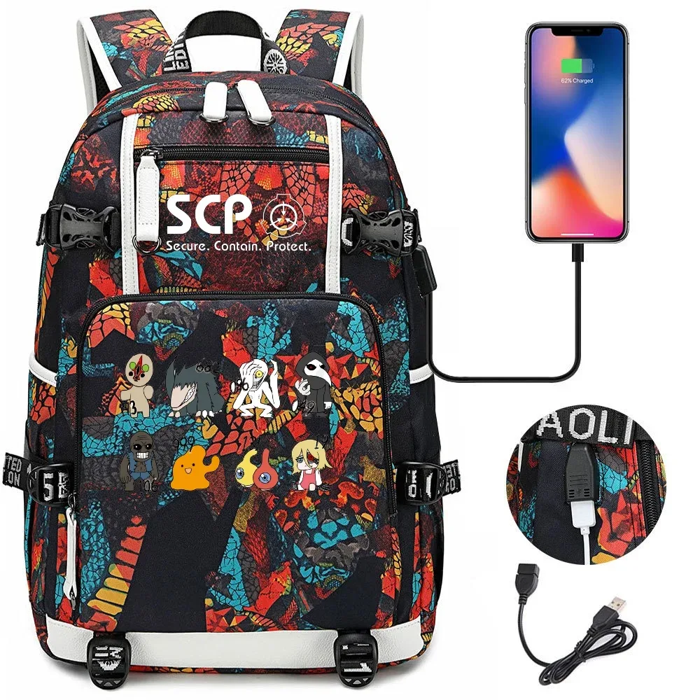 scp secure contain protect sac à dos pour fille et garçon, cartable, grande capacité, sac pour ordinateur portable, étanche, multifonction, chargement usb
