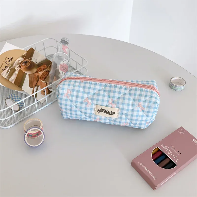 sac de rangement de voyage pour femmes, sac de rangement de voyage avec nœud simple, design mignon, trousse à crayons pour filles, trousse de maquillage rétro pour dames, sac à cosmétiques