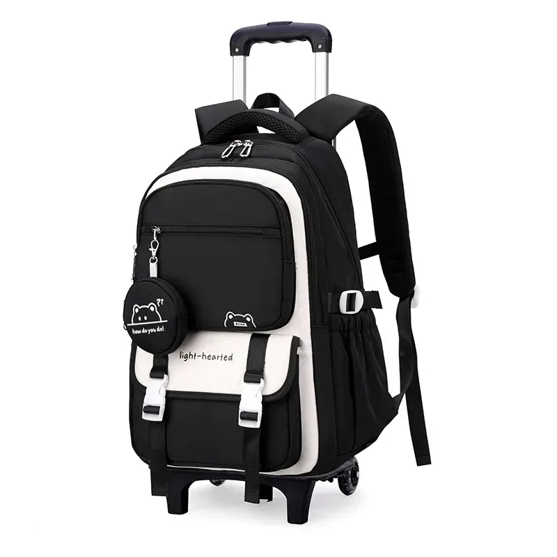 sacs à dos roulants coréens pour filles, sac à dos d'école à roulettes pour filles, sac à dos de bagages sur roulettes pour enfants, sacs d'école à roulettes