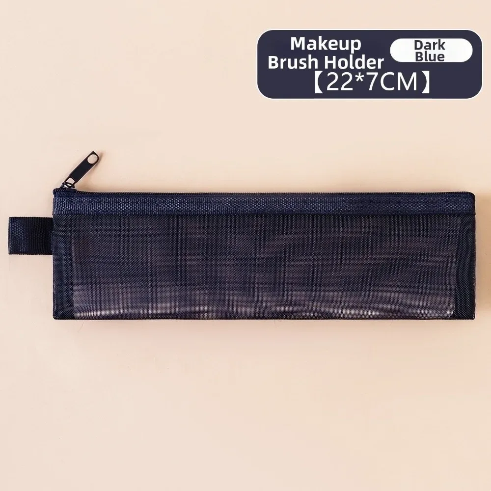 nouvelle trousse de rangement en maille pour pinceaux de maquillage, couleur unie, avec fermeture éclair, étui portable pour stylos, pochette de rangement pour stylos
