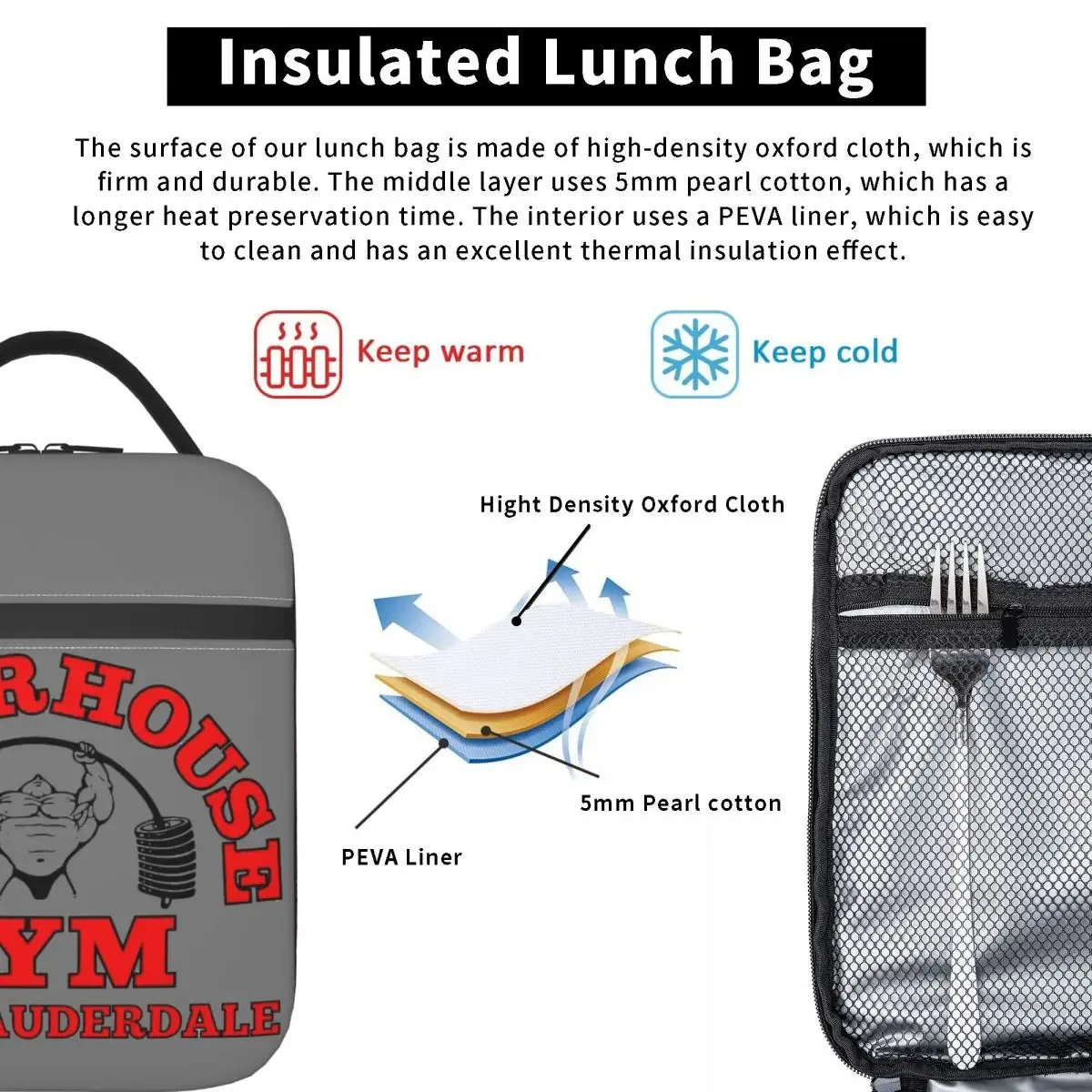 sac isotherme personnalisé powerhouse gym pour femme, sac fourre-tout portable, glacière thermique, boîte à lunch pour voyage, musculation et fitness