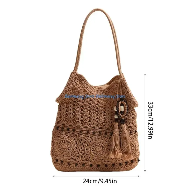 573b plage tissé élégant pour sacs à bandoulière avec des motifs crochet à main intérieur spacieux