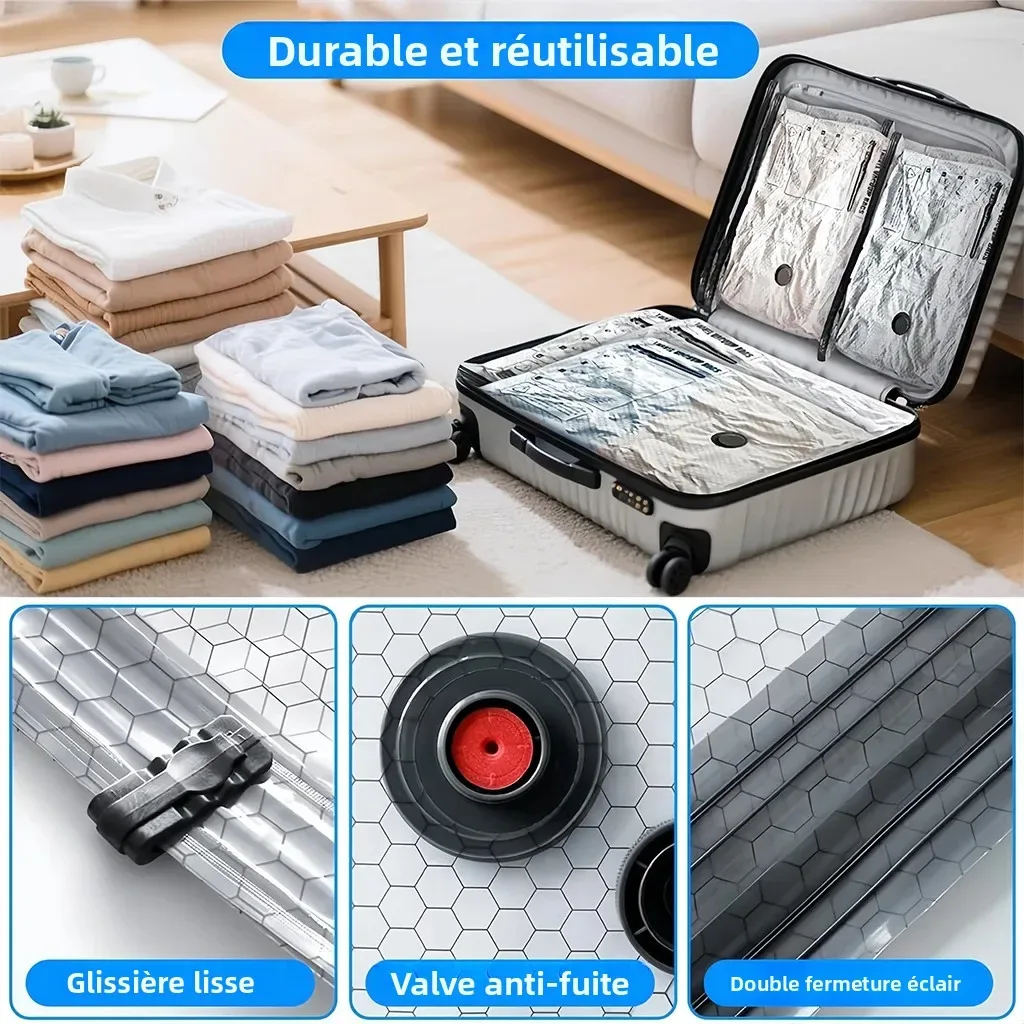 pompe electrique sacs compression vide nylon anti dechirure voyage rangement, maison gain place reutilisable kit organisateur emballage 4 pieces grande capacite anti moisi portatif compact accessoires camping